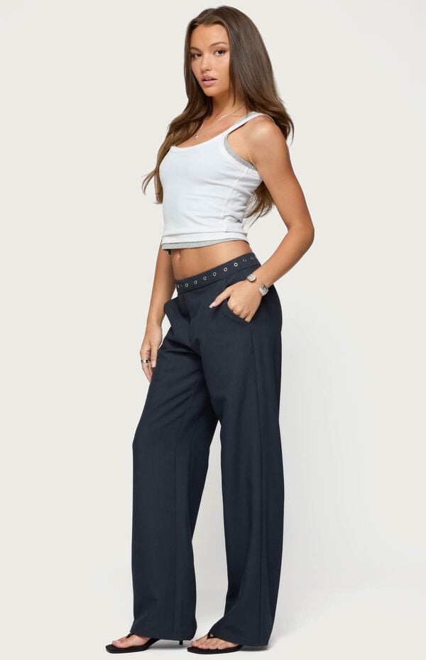 Edikted Ayve Eyelet Waist Straight Leg Pants