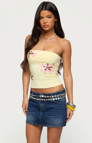 Braelyn Sequin Floral Tube Top image number 1