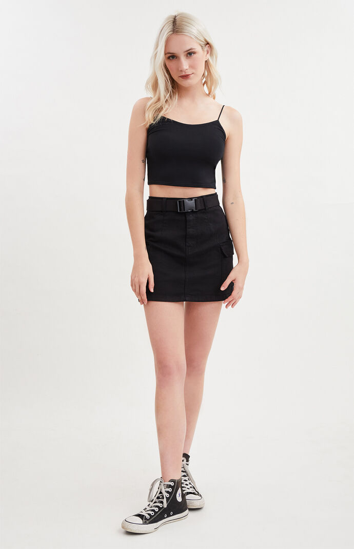 Black Stretch Belted Cargo Skirt