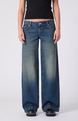 Kaia Ultimate Low Rise Baggy Jeans Button Pocket Tint Dark Blue image number 3