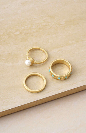 3 Pack Turquoise Pearl Worn Rings image number 2