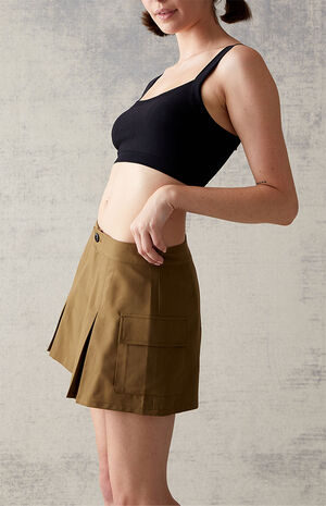 Olive Pleated Cargo Mini Skirt image number 3
