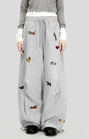 Embroidered Dog Barrel Sweatpants image number 1