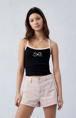 Eco Pink High Waisted Denim Festival Shorts image number 2