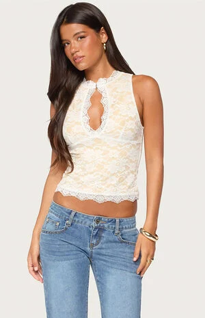 Frieda Keyhole Cutout Lace Top image number 1