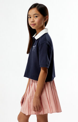 Bow Embroidered Cropped Polo Shirt image number 2
