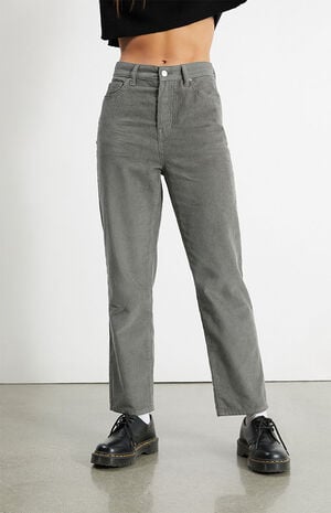 Butterfly Embroidery Corduroy High Waisted Straight Leg Jeans image number 4