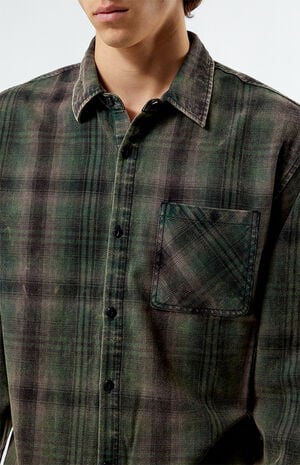 Black & Green Washed Cropped Flannel Shirt image number 2