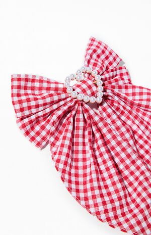 Gingham Pearl Heart Hair Clip image number 2