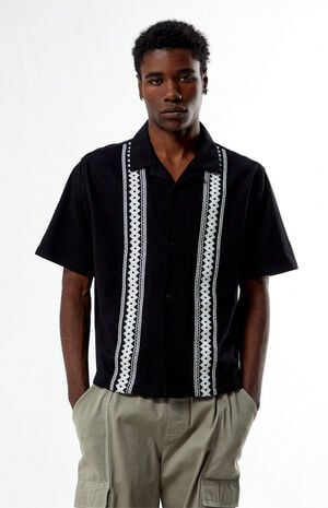 Black Embroidered Oversized Resort Camp Shirt