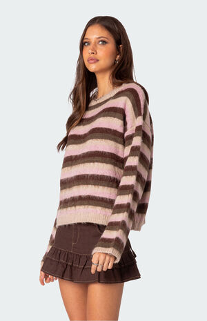 Oversized Fuzzy Striped Sweater image number 3