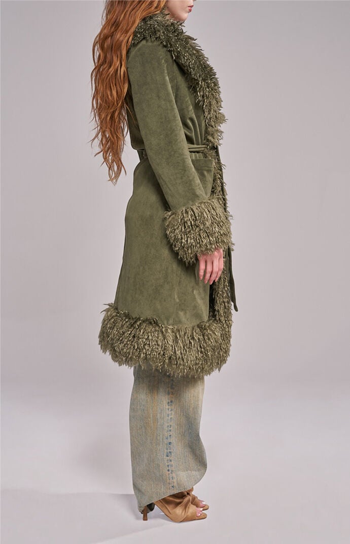 AZALEA WANG Gilda Olive Faux Fur Trench Coat