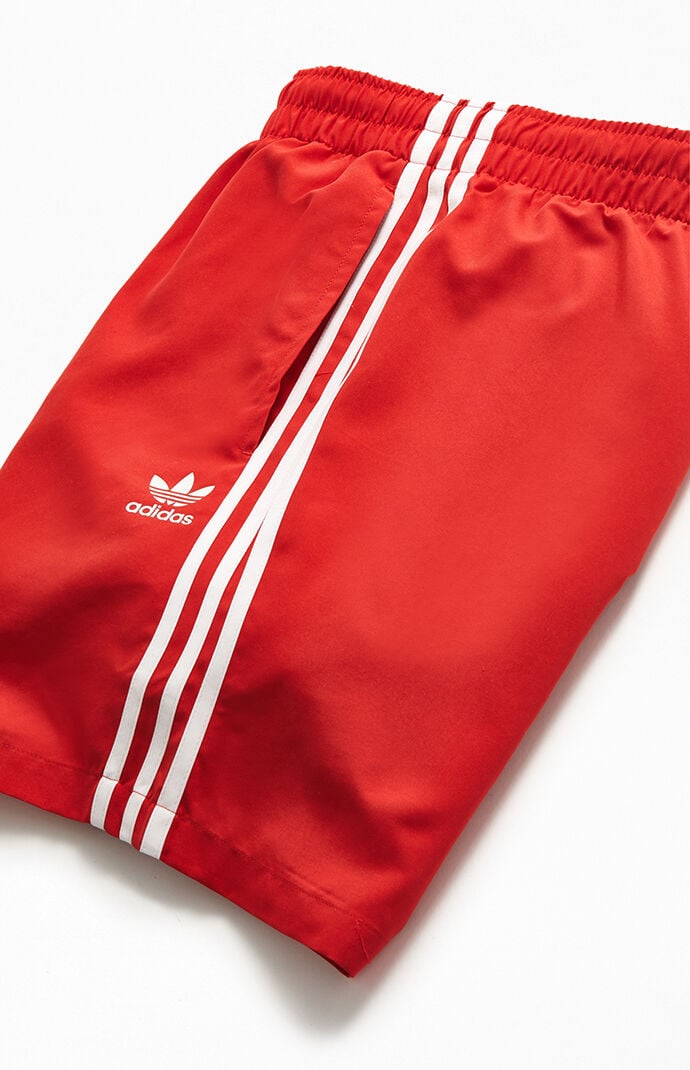Red 3-Stripe 16" Swim Trunks