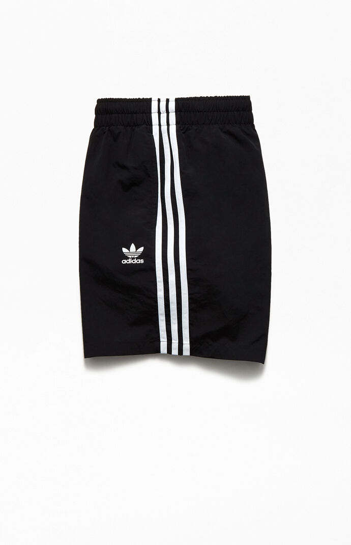 Black 3-Stripes 16" Swim Trunks
