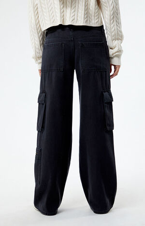 Black Low Rise Baggy Cargo Jeans image number 4