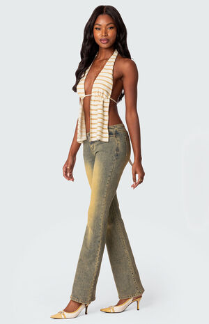 Textured Open Back Halter Top image number 3