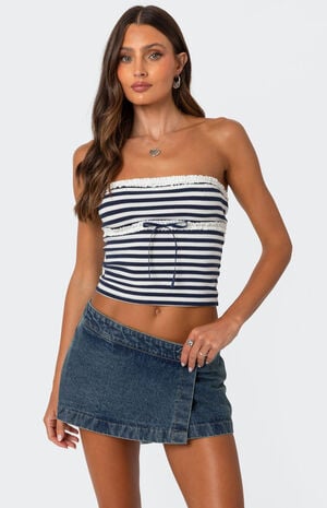 Striped Eyelet Trim Tube Top image number 1