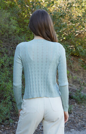 Pale Green Greta Pointelle Tie Front Top image number 3
