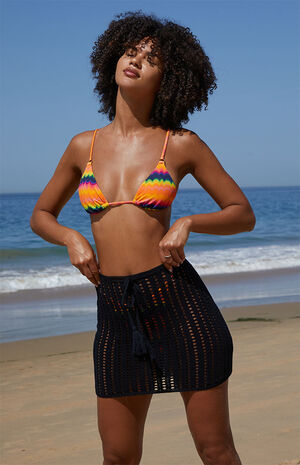 Black Drawstring Crochet Mini Skirt image number 1