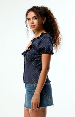 Polka Dot Ruffle Button Up Top image number 3