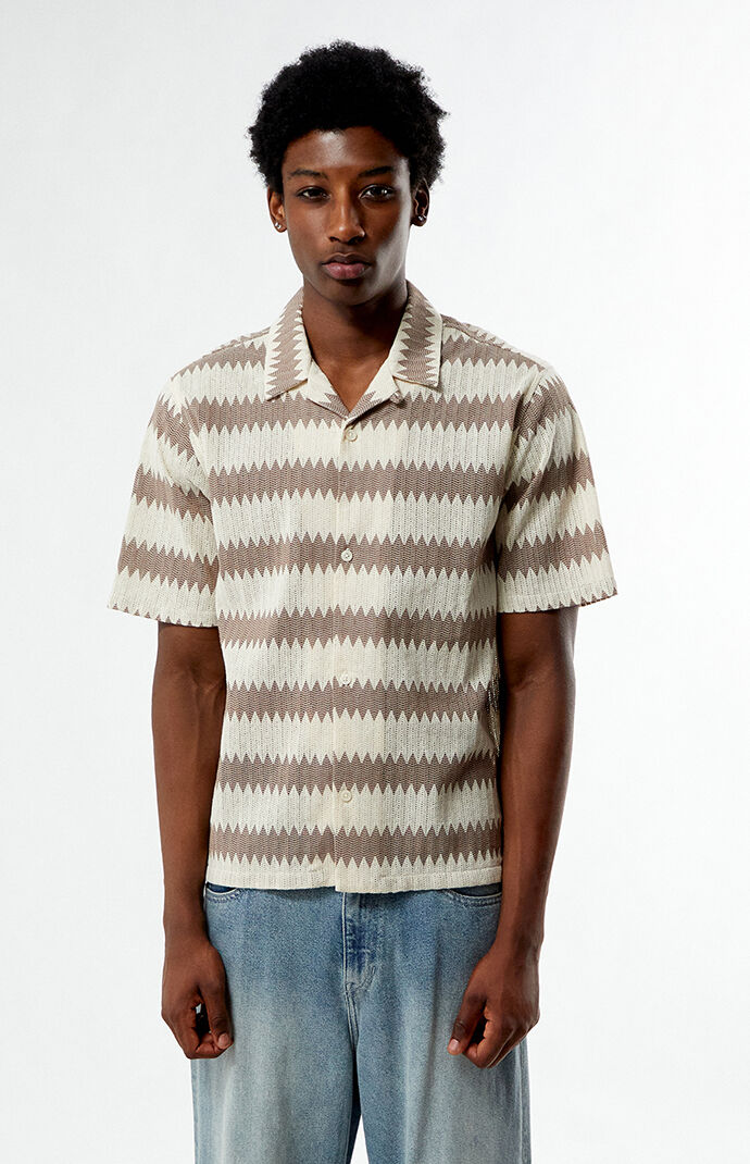 Pacsun Brown & Cream Textured Oversized Resort Camp Shirt