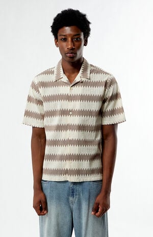 Brown & Cream Textured Oversized Resort Camp Shirt