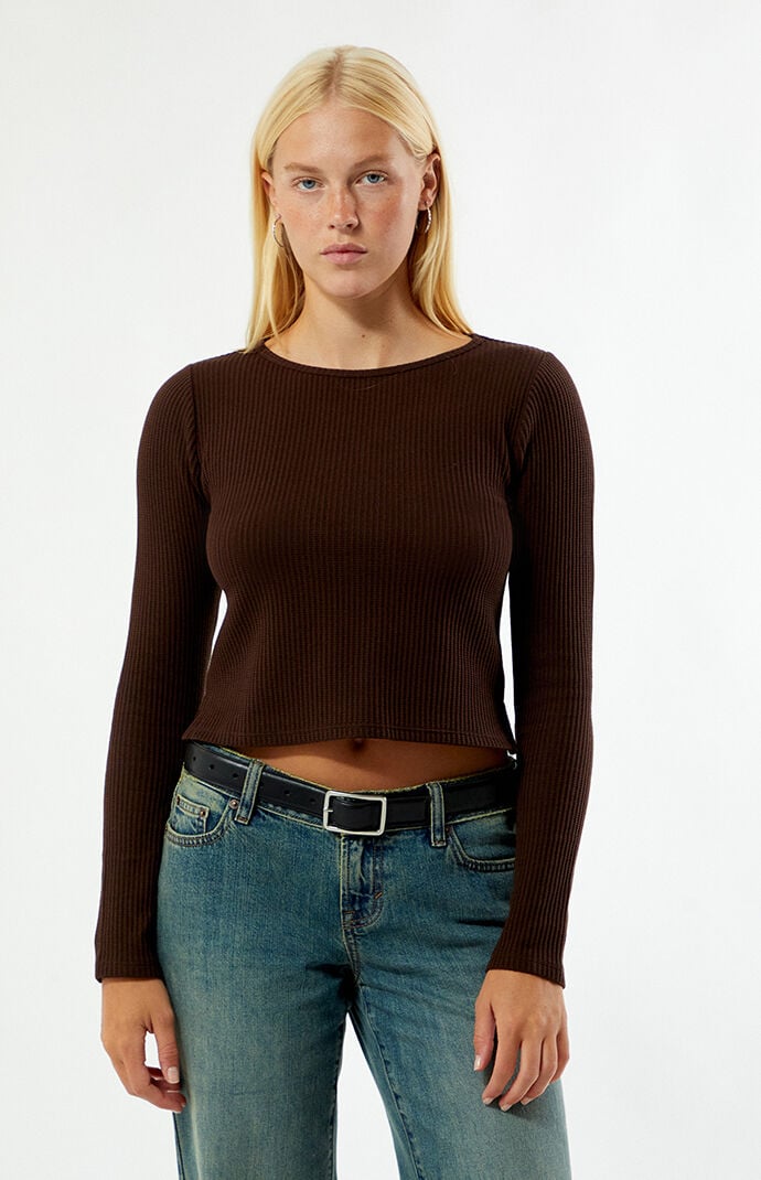 【明日まで】OVER FORM SLEEVE KNIT TOPS Your Favorite Waffle Knit Long Sleeve Top | PacSun