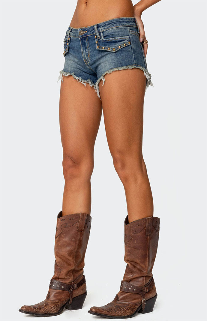 Edikted Studded Low Rise Denim Micro Shorts | Pacsun