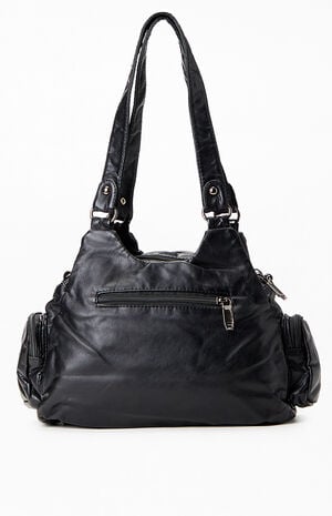 Faux Leather Studded Zip Duffle Shoulder Bag image number 3