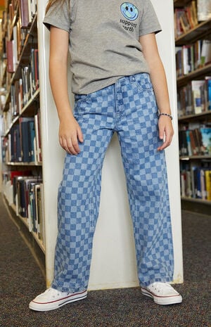 Checkered Wide Leg Jeans image number 1