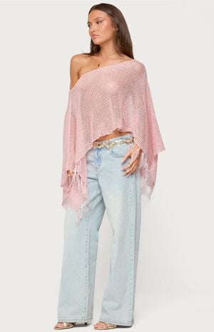 Sequin Fringe Knit Poncho image number 3