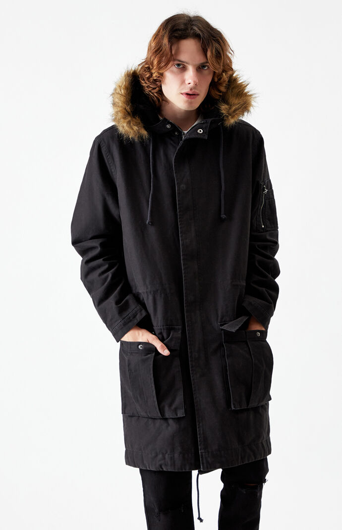 Black Utility Faux Fur Hooded Parka