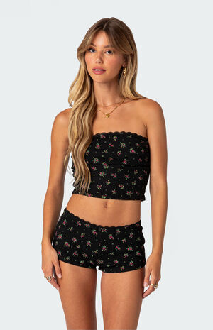 Aislinn Printed Waffle Tube Top image number 3
