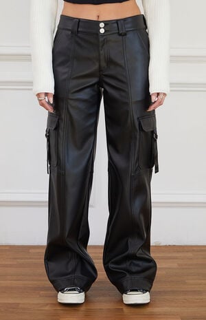 Faux Leather D-Ring Baggy Cargo Pants image number 2