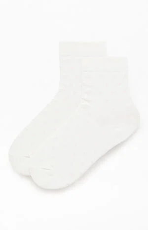 White & Pink Heart Ankle Socks image number 1