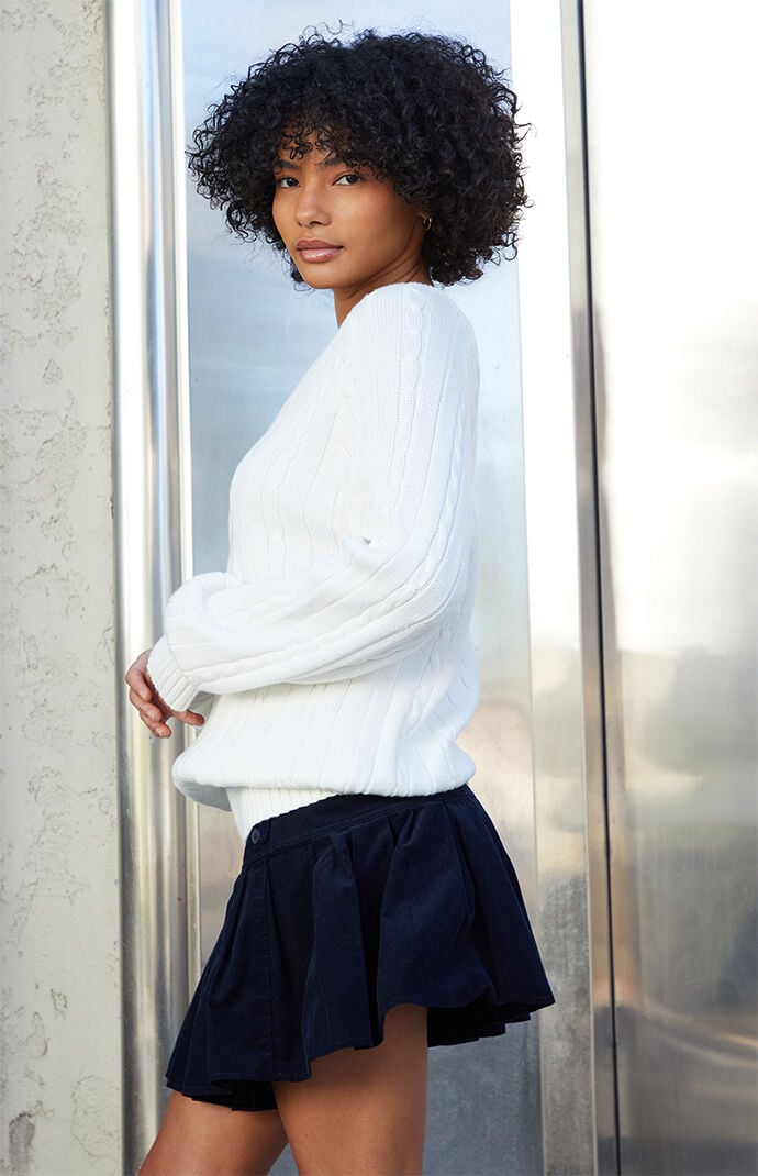 John Galt White Ida Cable Knit Sweater