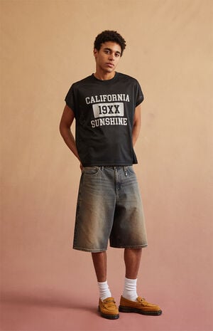 Dark Blue Tinted Clip Baggy Denim Shorts