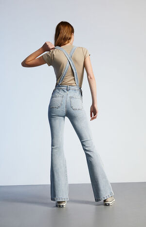 Light Blue Denim Flare Overalls image number 4