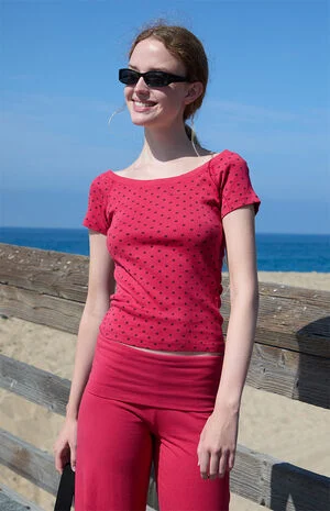 Red Ginny Polka Dot Off-The-Shoulder Top image number 1
