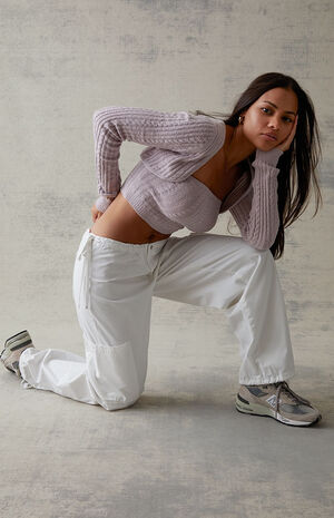 White Cargo Parachute Pants image number 1