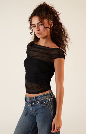 Mesh Off-The-Shoulder Top image number 2