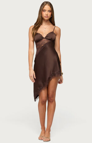Kit Asymmetric Lacey Satin Effect Dress image number 4