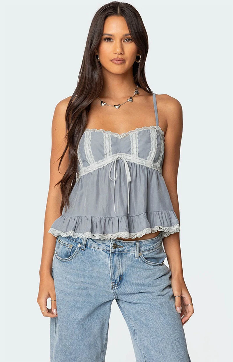 Sheer Sequin Babydoll Tank Top main image 1