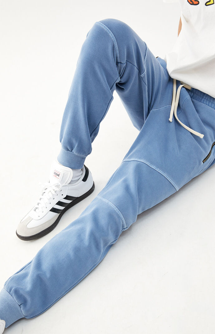 Blue Zip Pocket Paneled Fleece Sweatpants