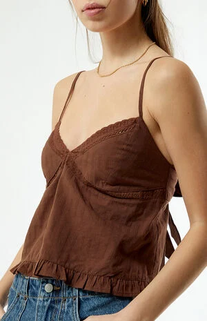 Embroidered Tie Back Babydoll Top image number 3