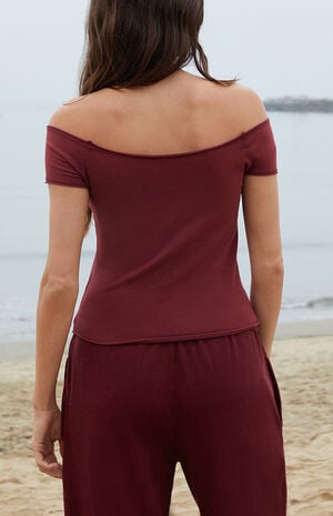 Burgundy Bonnie Off-The-Shoulder Crop Top image number 4