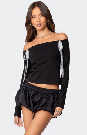 Lace Bow Off Shoulder Top image number 1