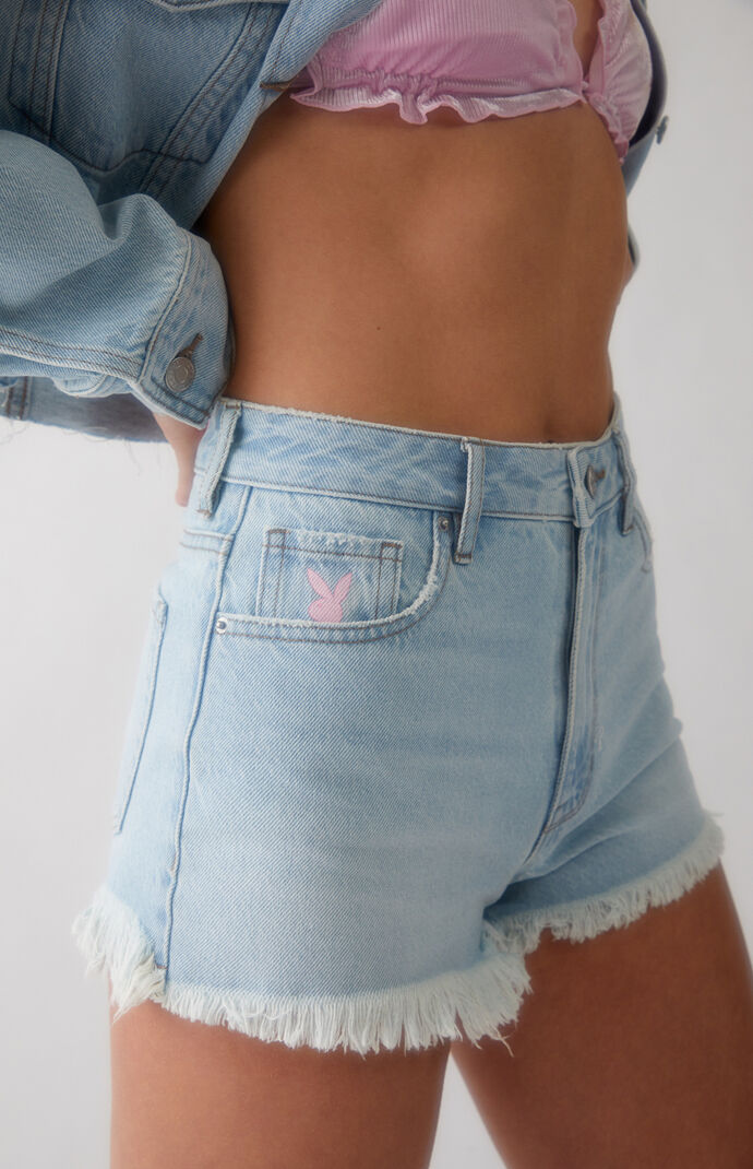 By PacSun Pink Bunny High Waisted Festival Denim Shorts
