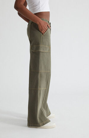 Olive Low Rise Puddle Cargo Pants image number 2