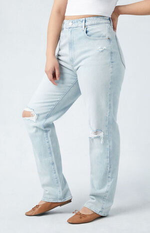 Eco Stretch Light Indigo Ripped Curve Dad Jeans image number 3